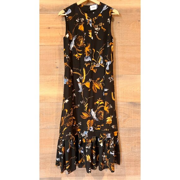 ERDEM  Black Cecilia Birds Pintuck Midi Dress Size US 2 - Picture 4 of 10